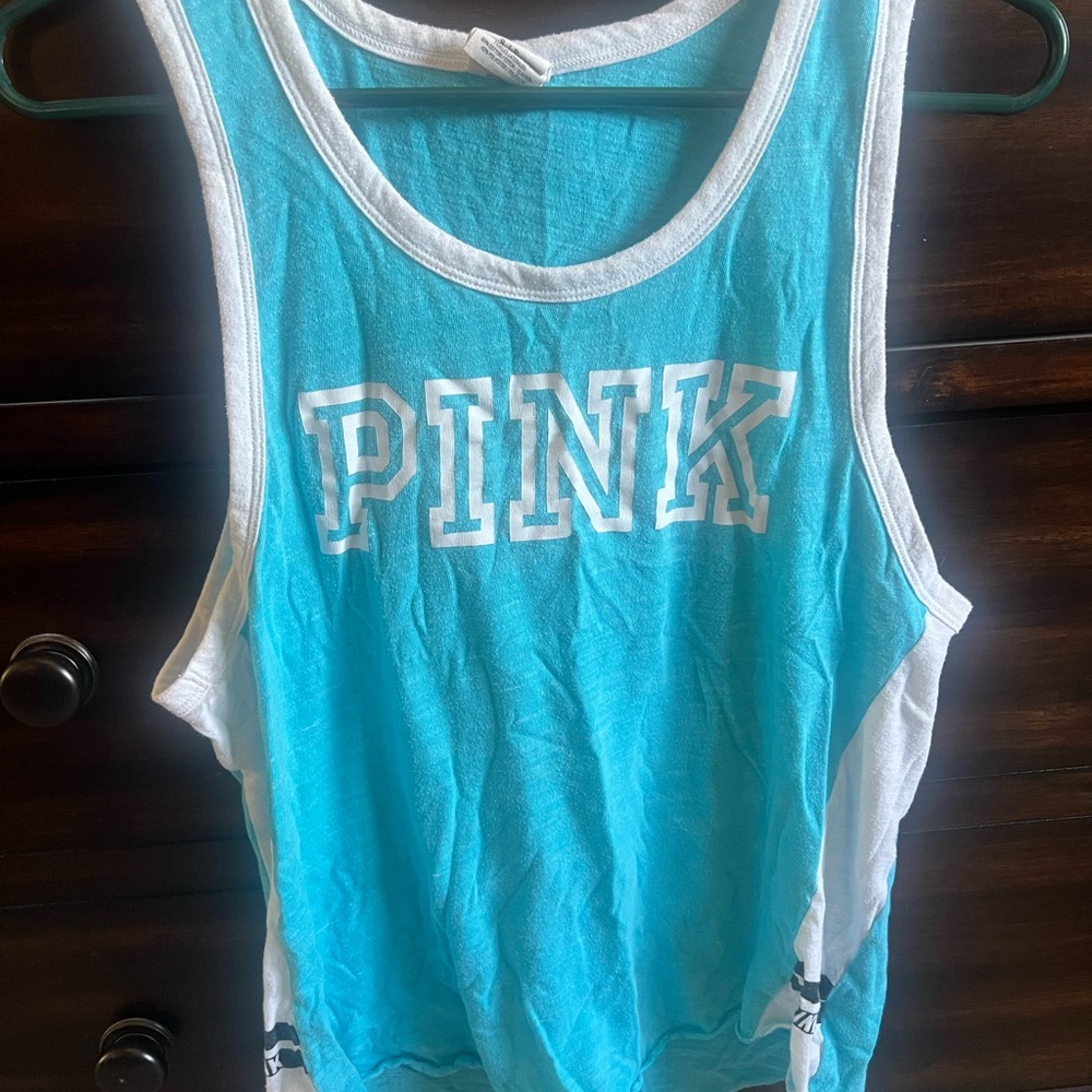 PINK Victoria's Secret Turquoise and White Tank
